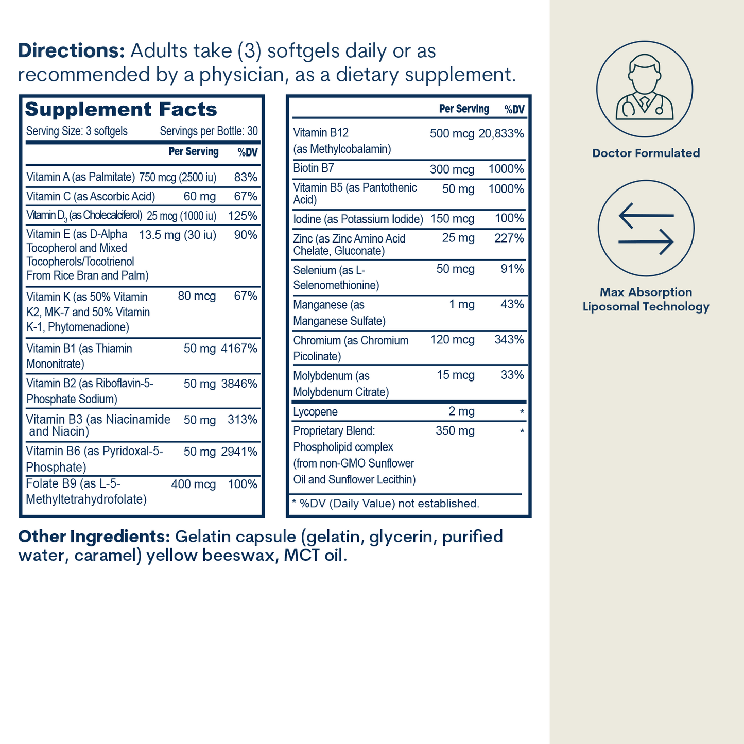 Liposomal Active B-Complex Multivitamin with Minerals 90 Softgels