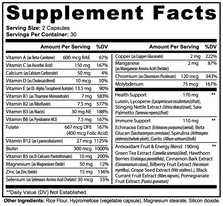 Complete Multivitamin Immunity Boost 60 Count Daily Health Support