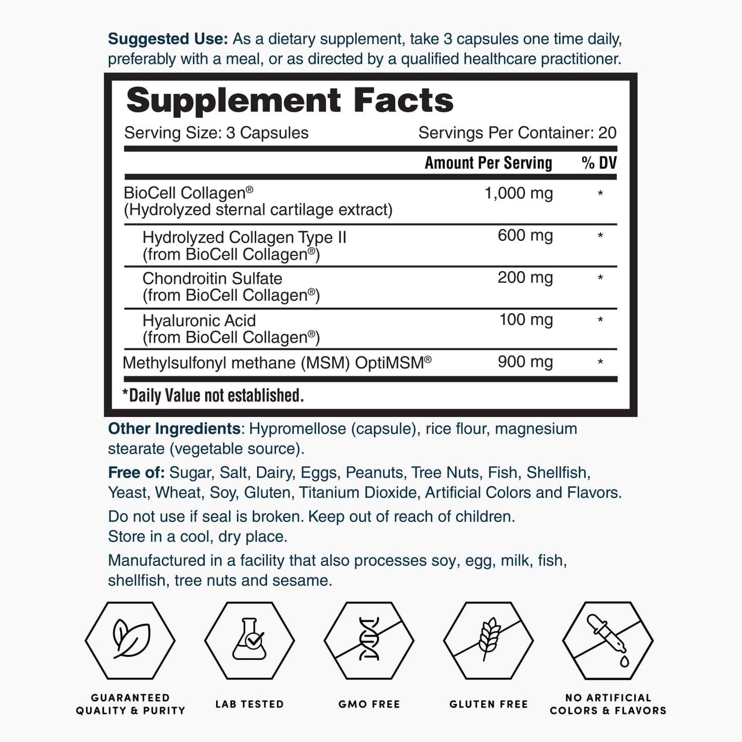 Nature’s Lab Hyaluronic Acid BioCell Collagen MSM 60 Capsules
