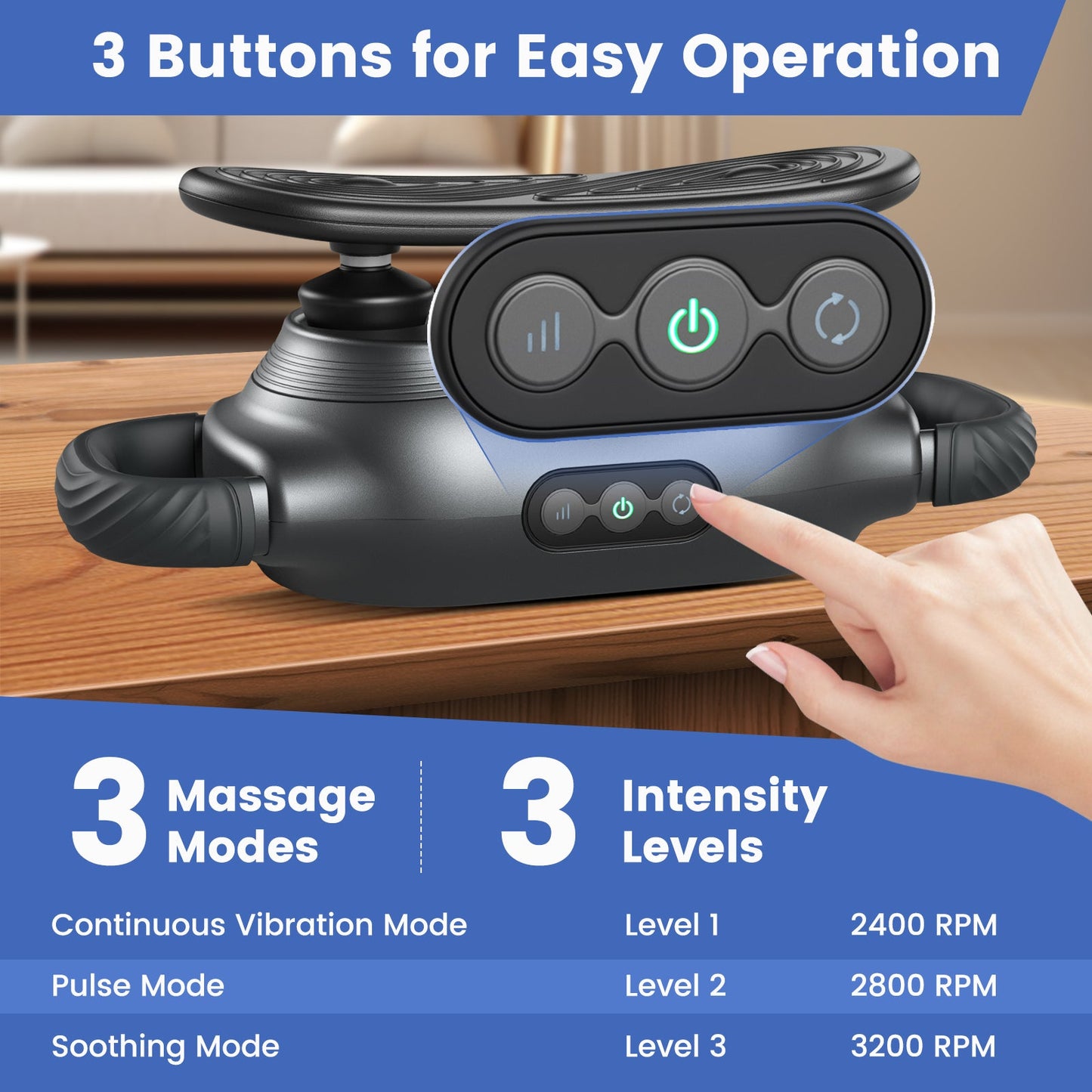 Deep Tissue Massage Gun with 3 Heads 3 Modes Black