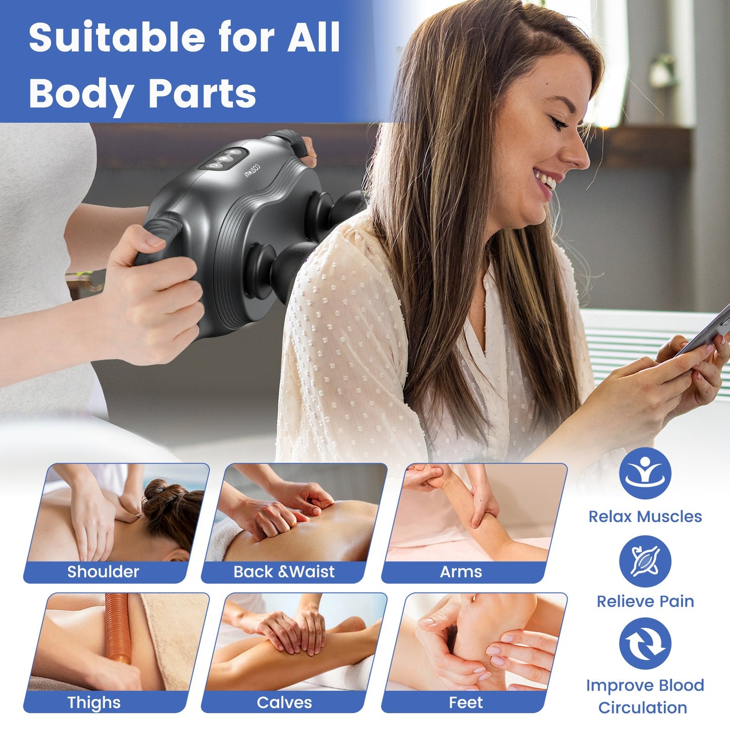 Deep Tissue Massage Gun with 3 Heads 3 Modes Black