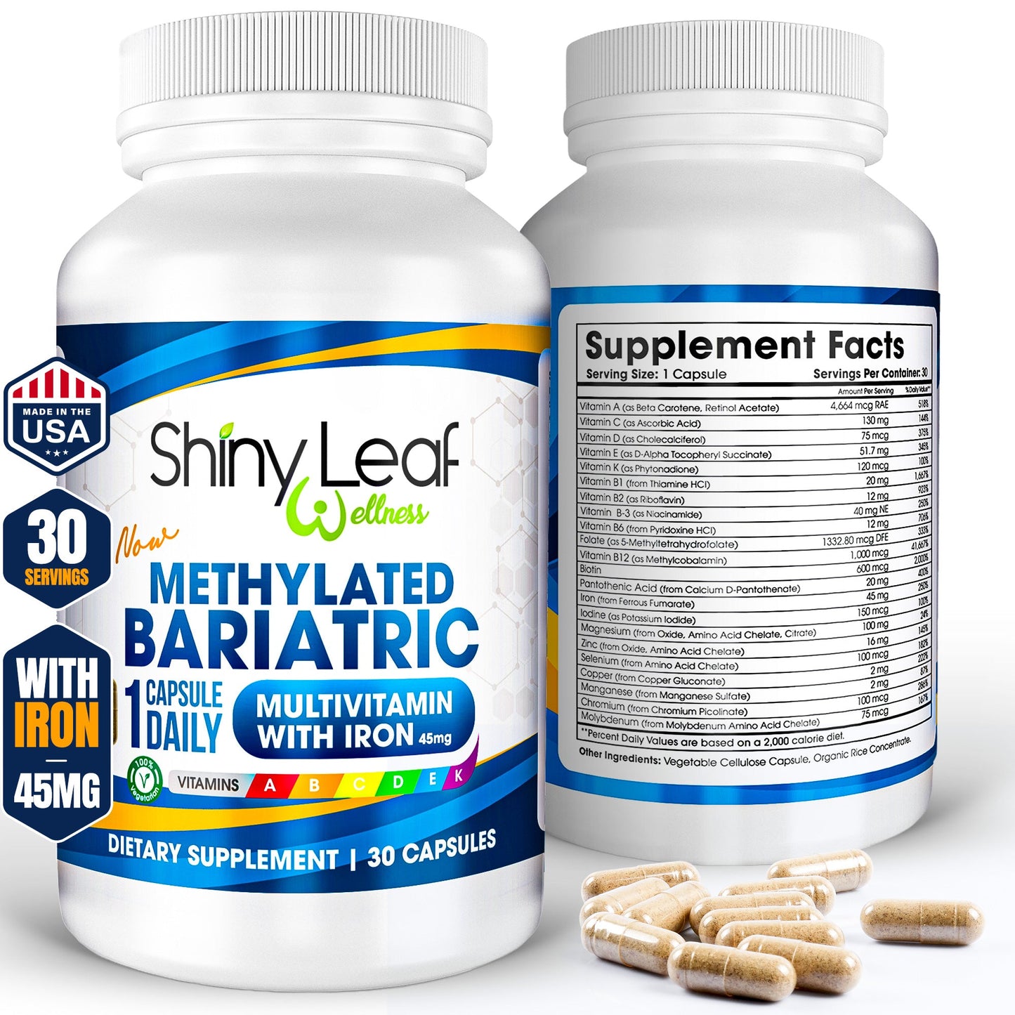 Methylated Bariatric Multivitamin with 45mg Iron One Daily Capsule