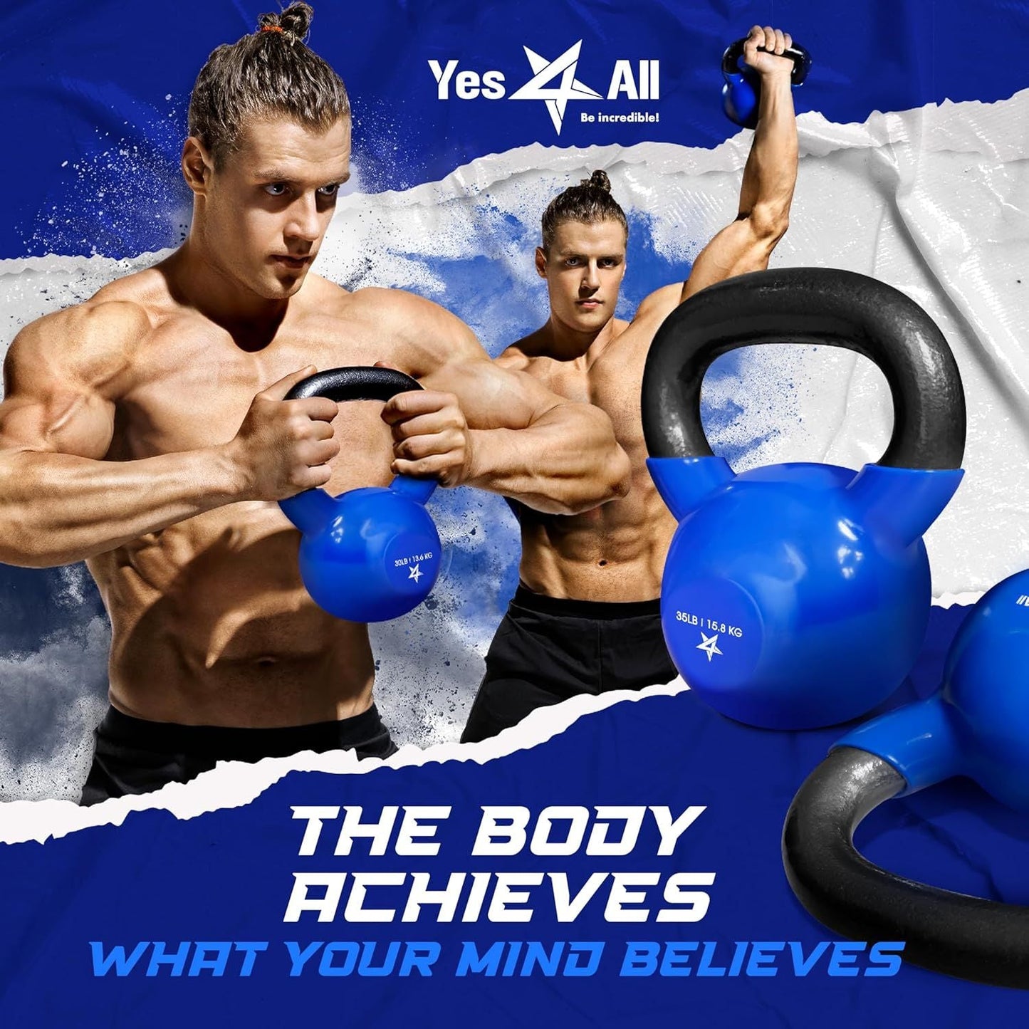 Vinyl Coated Cast Iron Kettlebell 5–100LB Home Strength Training