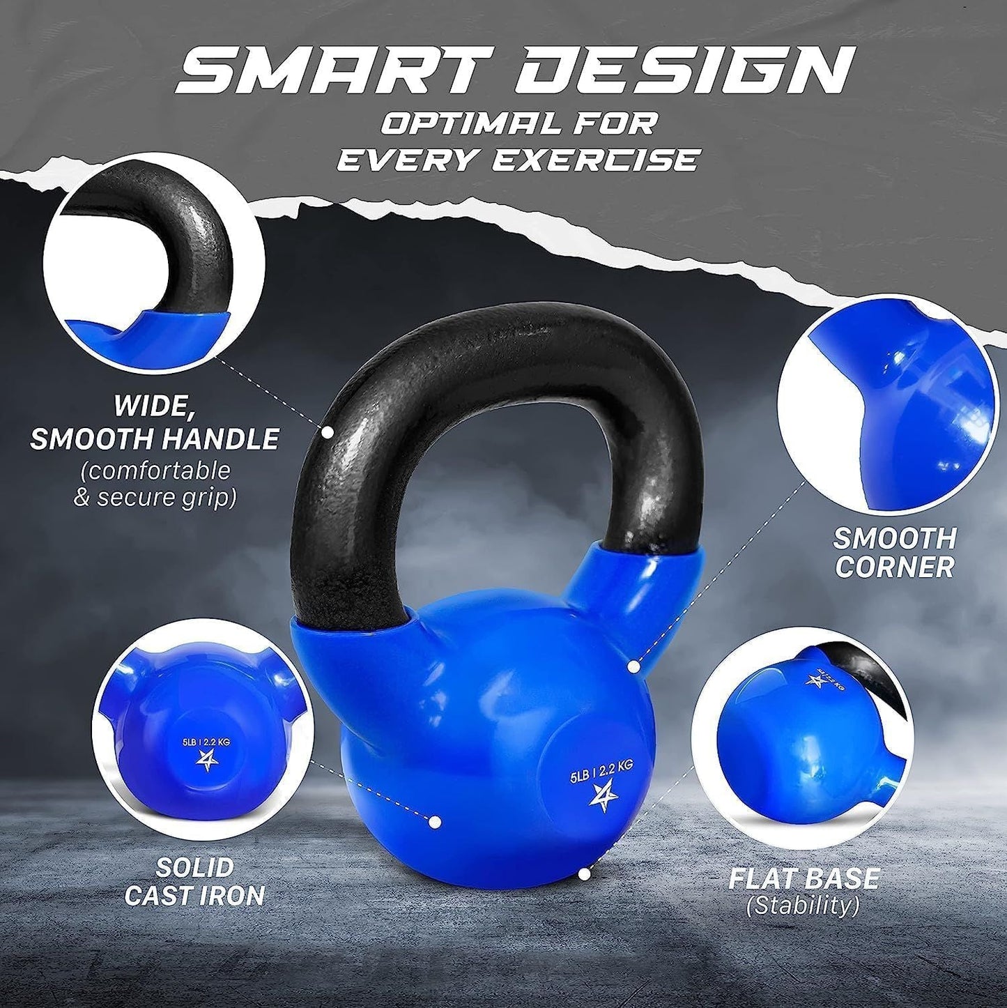 Vinyl Coated Cast Iron Kettlebell 5–100LB Home Strength Training