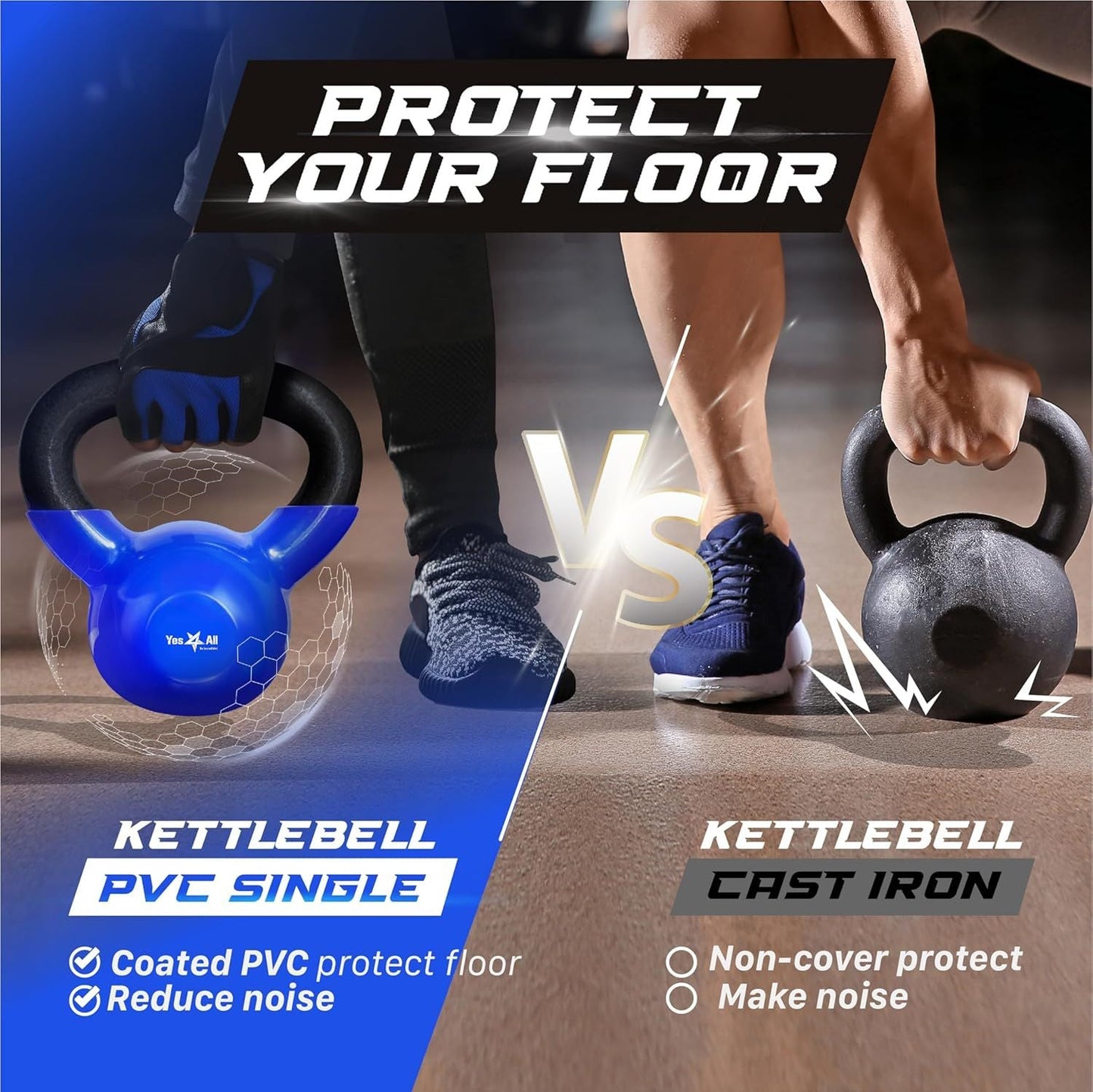 Vinyl Coated Cast Iron Kettlebell 5–100LB Home Strength Training