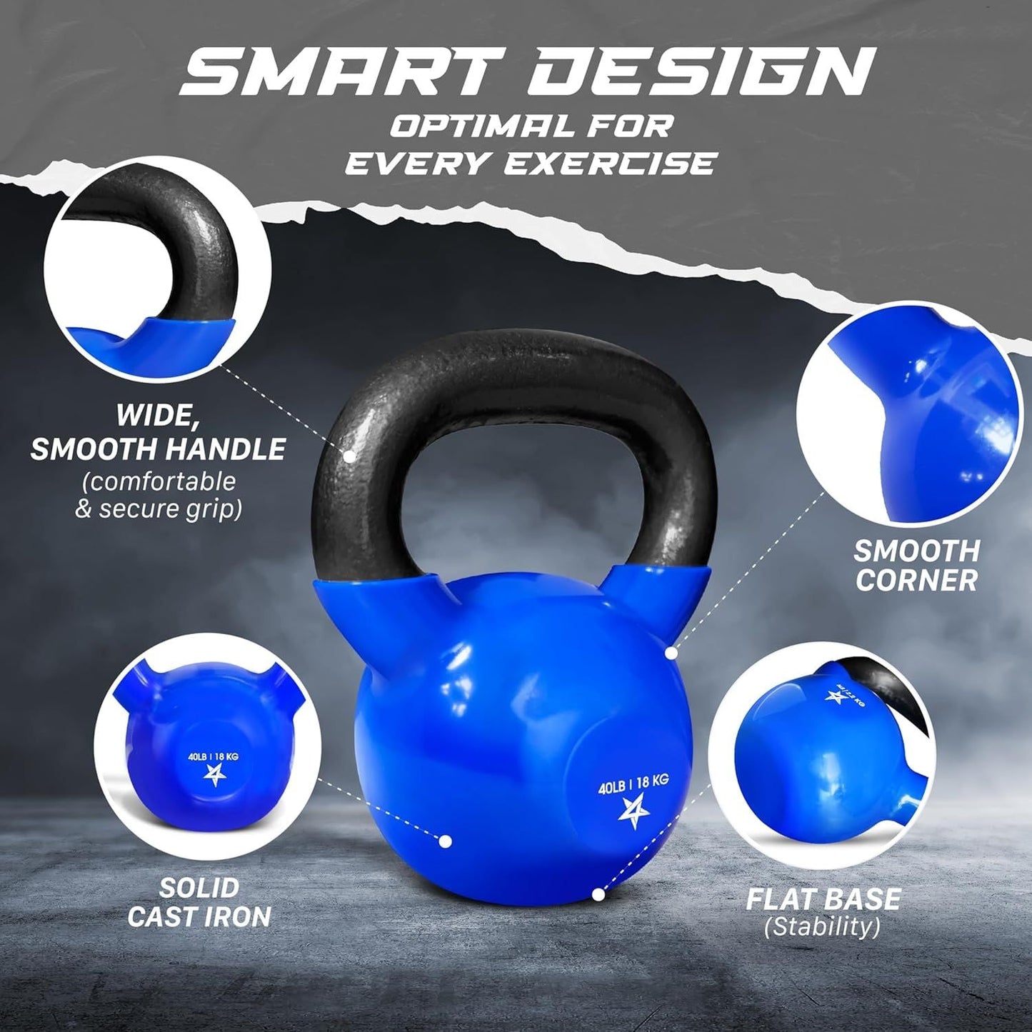 Vinyl Coated Cast Iron Kettlebell 5–100LB Home Strength Training