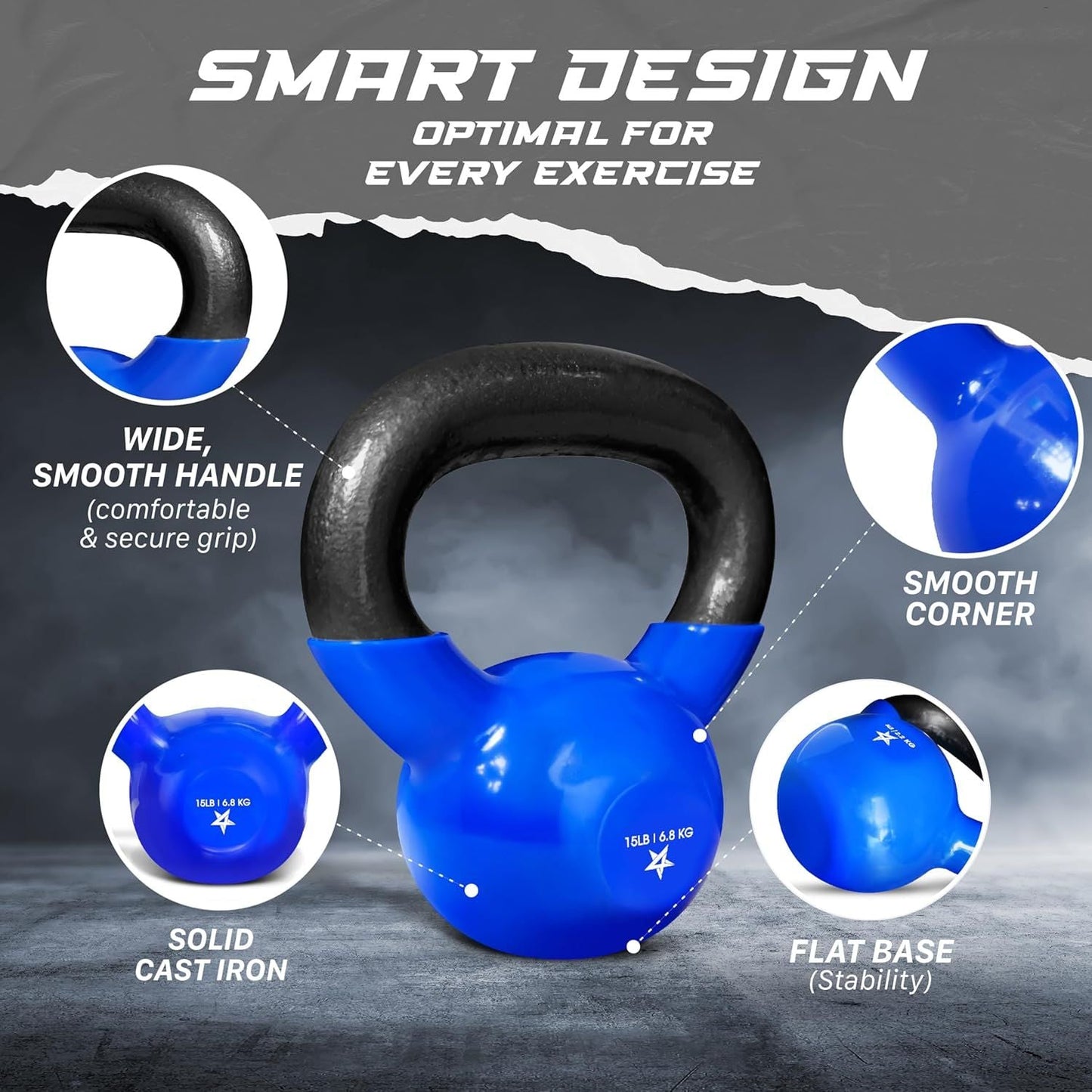 Vinyl Coated Cast Iron Kettlebell 5–100LB Home Strength Training