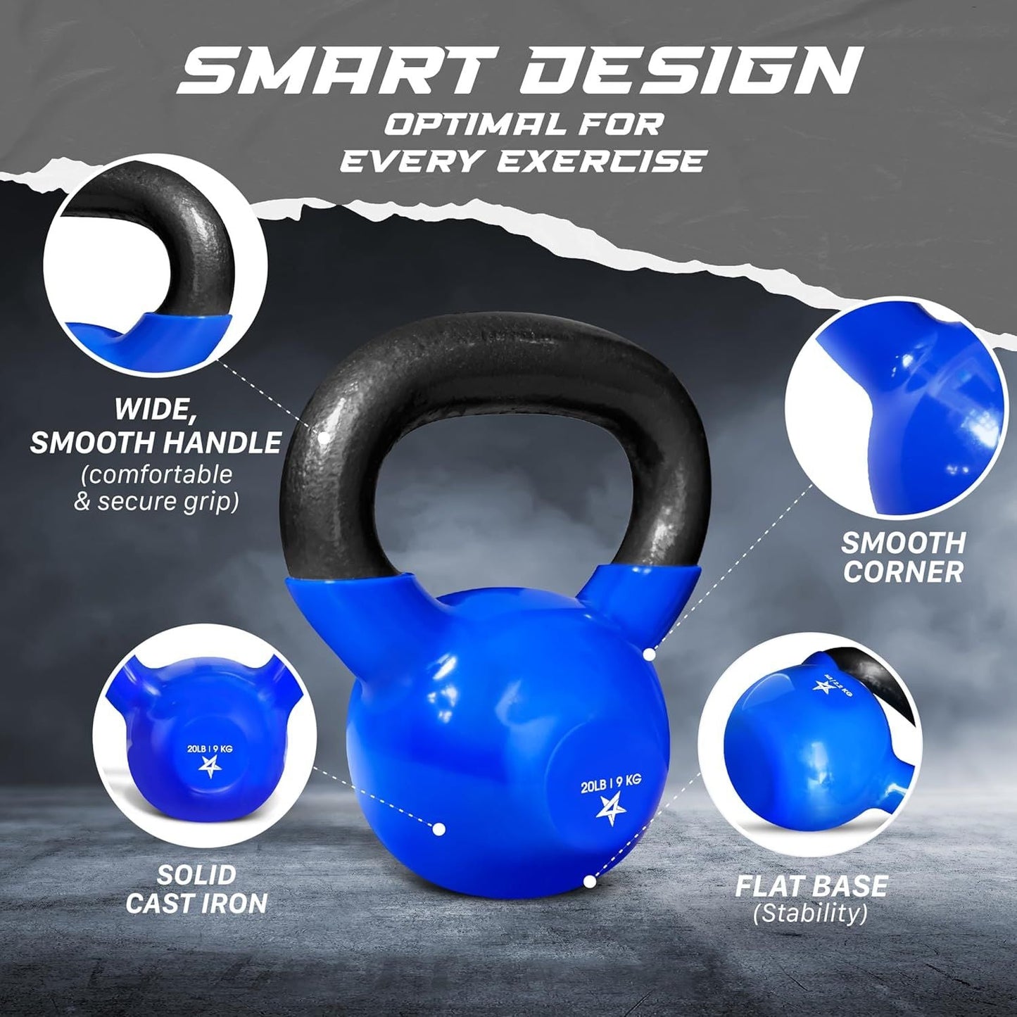 Vinyl Coated Cast Iron Kettlebell 5–100LB Home Strength Training