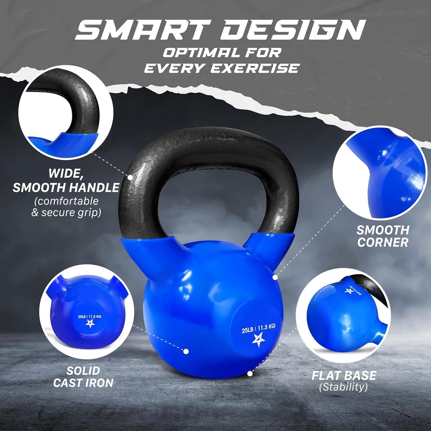Vinyl Coated Cast Iron Kettlebell 5–100LB Home Strength Training