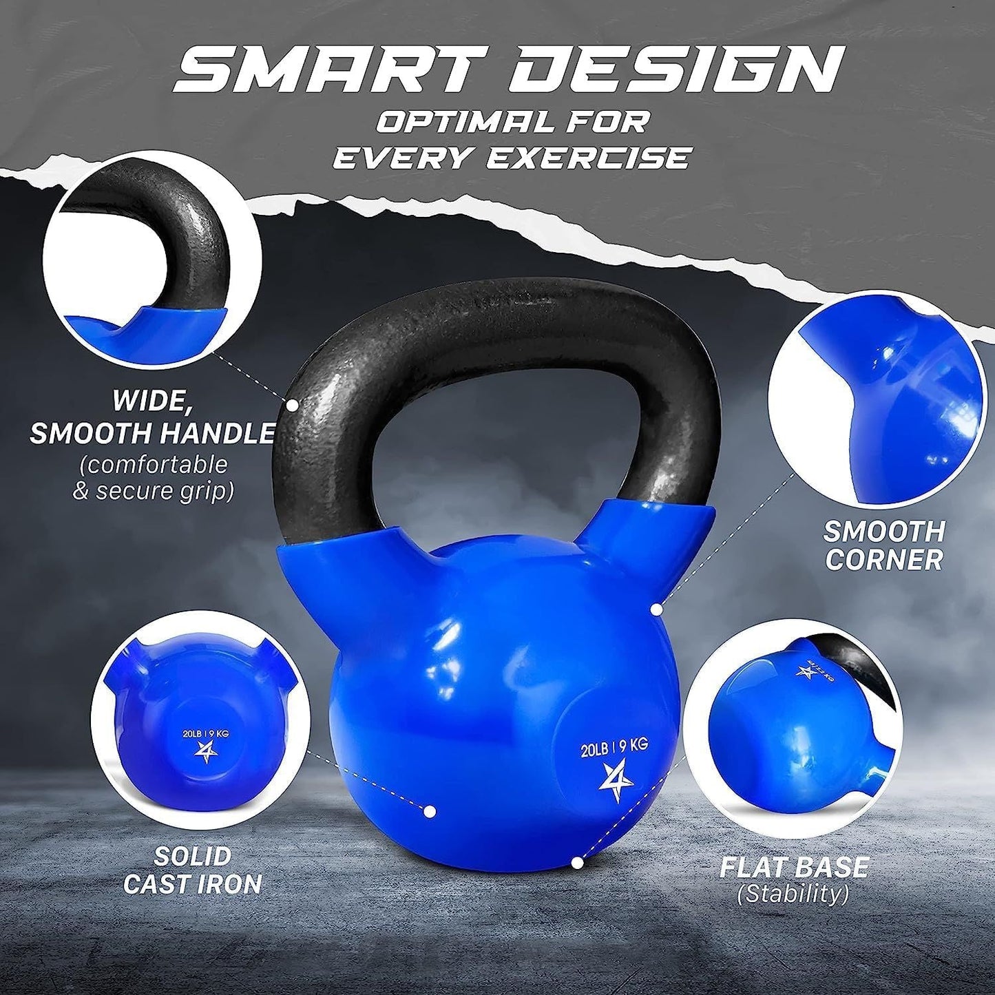 Vinyl Coated Cast Iron Kettlebell 5–100LB Home Strength Training