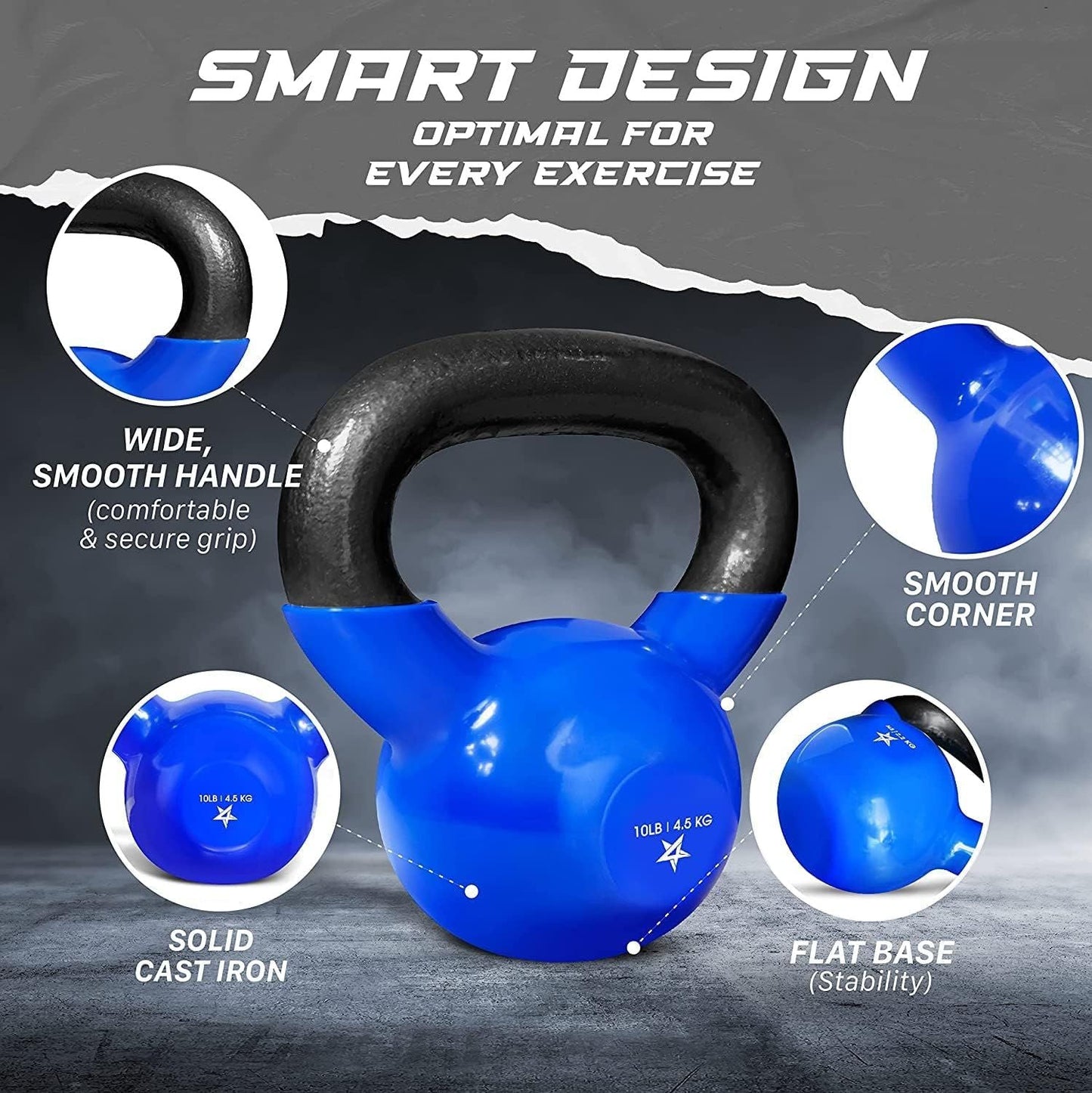 Vinyl Coated Cast Iron Kettlebell 5–100LB Home Strength Training